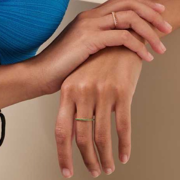 EF Collection 14K Yellow Gold Emerald Eternity Stacking Ring - Picture 12 of 12